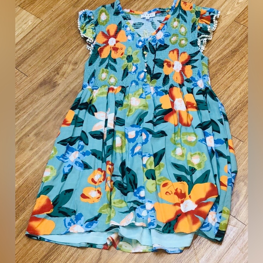 T H M L beautiful floral blue spring dress.